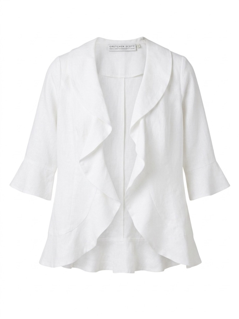 Gretchen Scott 100% Linen Ruffle Wrap Jacket Summer Resortwear Size XS